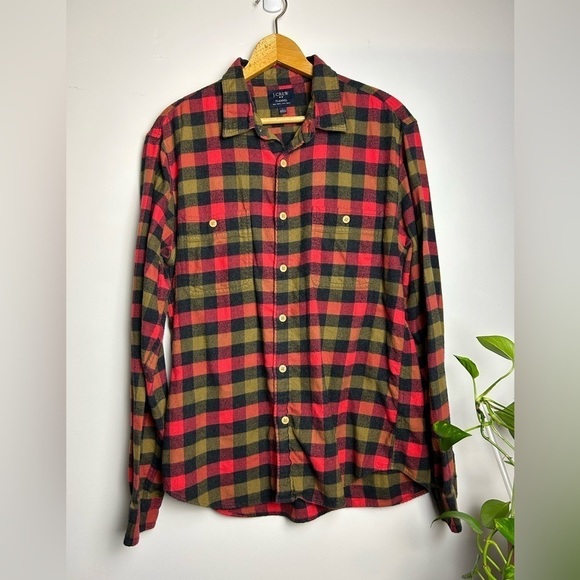 J.Crew Flannel casual checkered Button Down Long Sleeve Red Blue Shirt Top Sz L - Picture 1 of 11